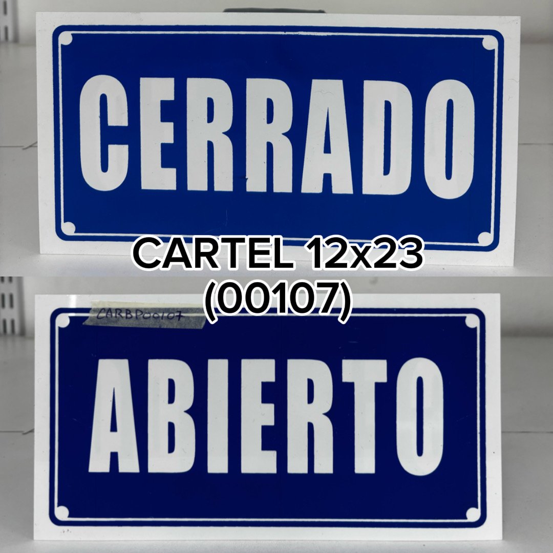 CARTEL ABIERTO/CERRADO AZUL (12X23)