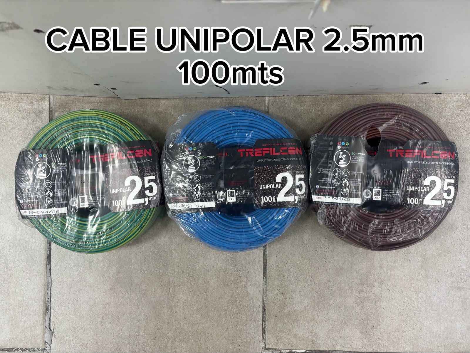 CABLE UNIPOLAR 2.5MM 100MTS CELESTE TREFILCON